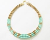 Mint Color Block Necklace Matte Gold Czech Glass Pastel Statement Necklace Wedding, Bridal, Bridesmaid, Beach Mint Green