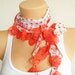 Spring Summer White Orange Floral Cotton Triangle Turkish Yemeni Scarf With Orange Lace