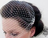 Sofia Mini Ivory Birdcage / Bandeau Style / Blusher Veil Embellished with Swarovsky Elements by Mauve Binchely / Wedding Accessories