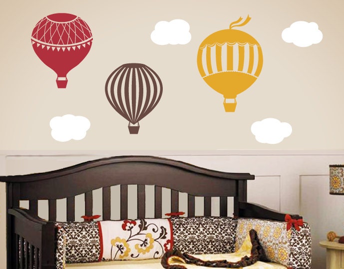 Hot Air Balloon Vinyl Wall Decal Set - Large Size