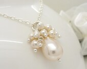 Wedding jewelry, Ivory pearl cluster necklace, Ivory pearl necklace, Sterling silver bridal jewellery