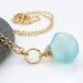 Gold aqua chalcedony necklace, wire wrapped, aqua blue briolette pendant, chalcedony jewelry