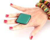Big Statement Ring Handmade Glass - oversize bold  adjustable cocktail ring - CARNIVAL - 2.5 inch
