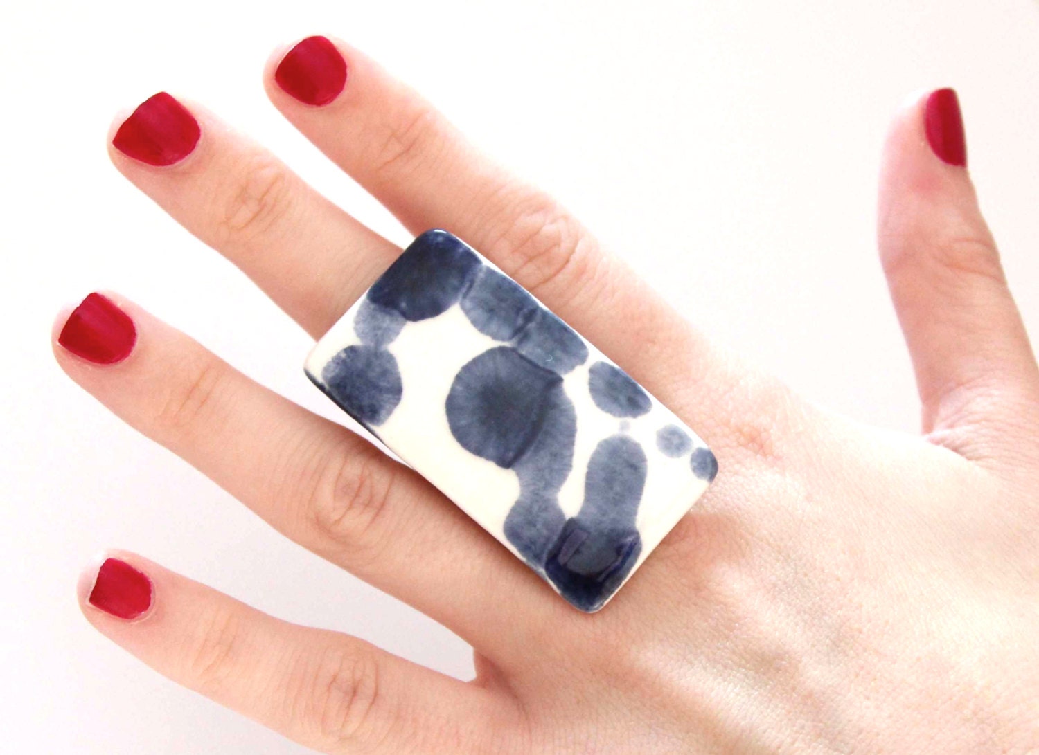 Ceramic Statement Ring -   big bold handmade cocktail ring -  ABSTRACT ART -  2.1 inch