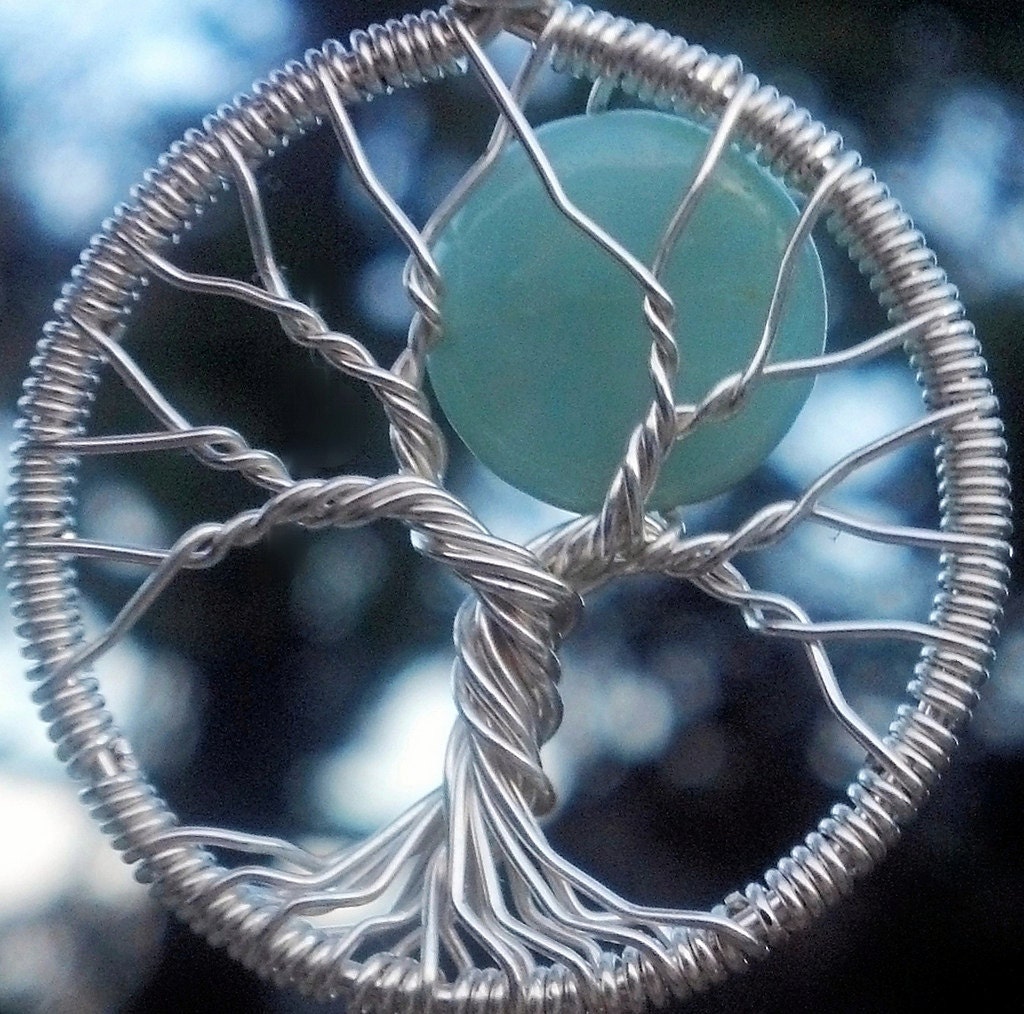 Small Blue Moon Tree of Life Pendant - Sterling Silver and Amazonite - Original Design by Ethora