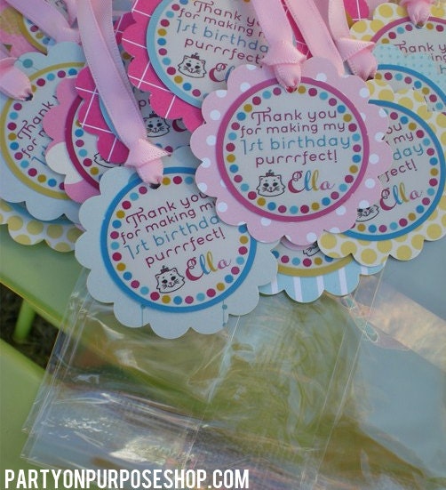 Kitty Cat Birthday Party Decorations - Thank You Tags and Favor Bags