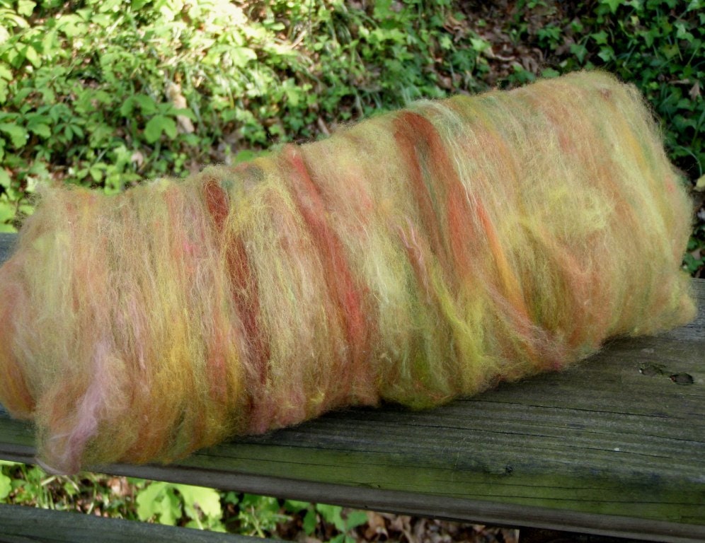 Autumn Frenzy--Art Batt--Merino, Silk, BFL, and Domestic Wool--One Ounce--Plant Dyed