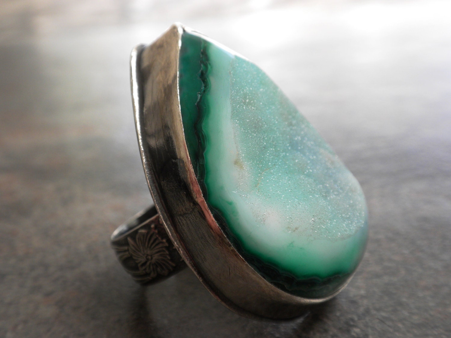Druzy Statement Ring Size 8.5 to 9 Mint Green Jewelry
