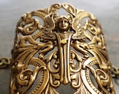 Art Deco Bracelet Wide Brass Cuff Guardian Angel