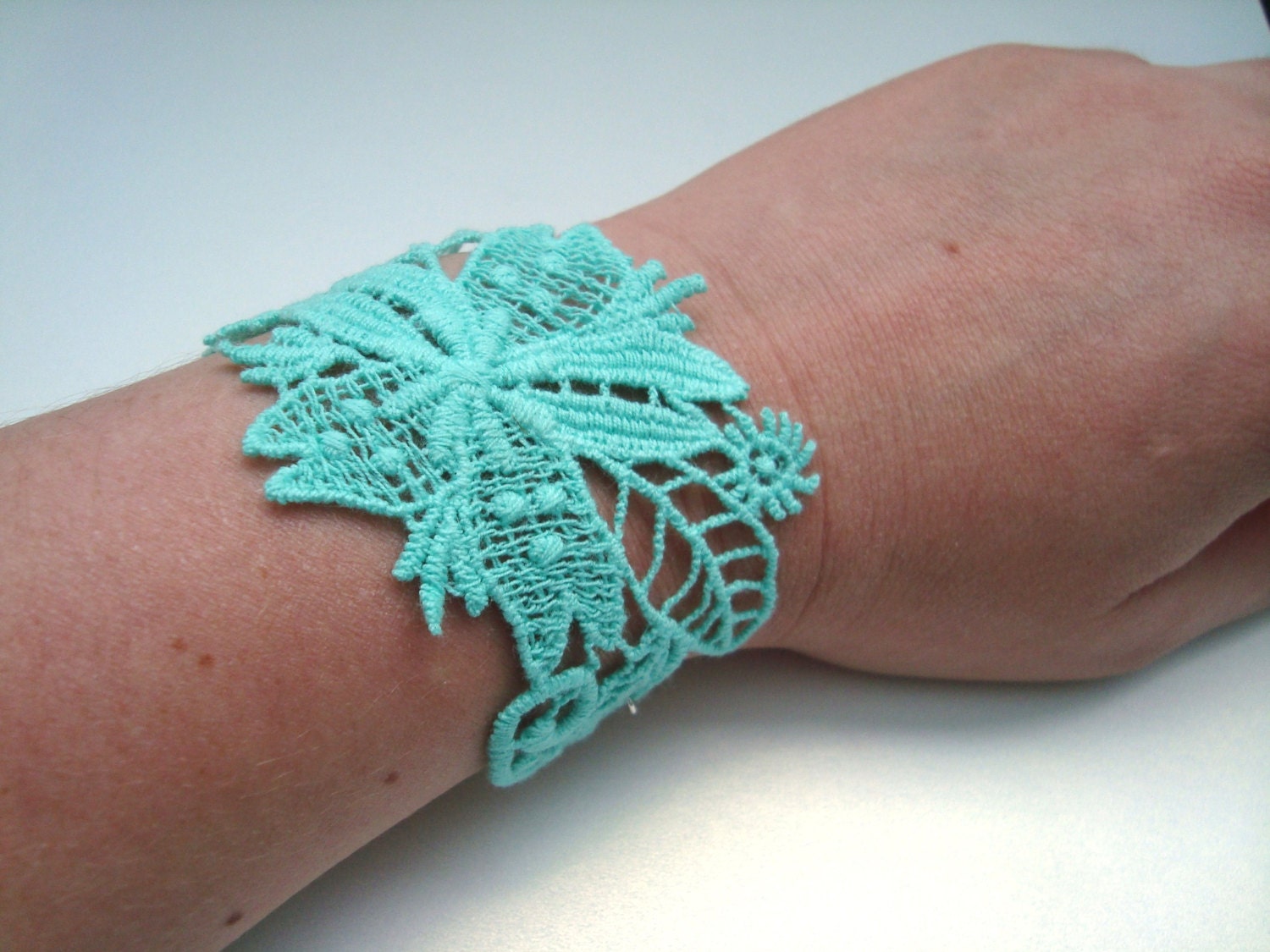 Aqua lace cuff bracelet