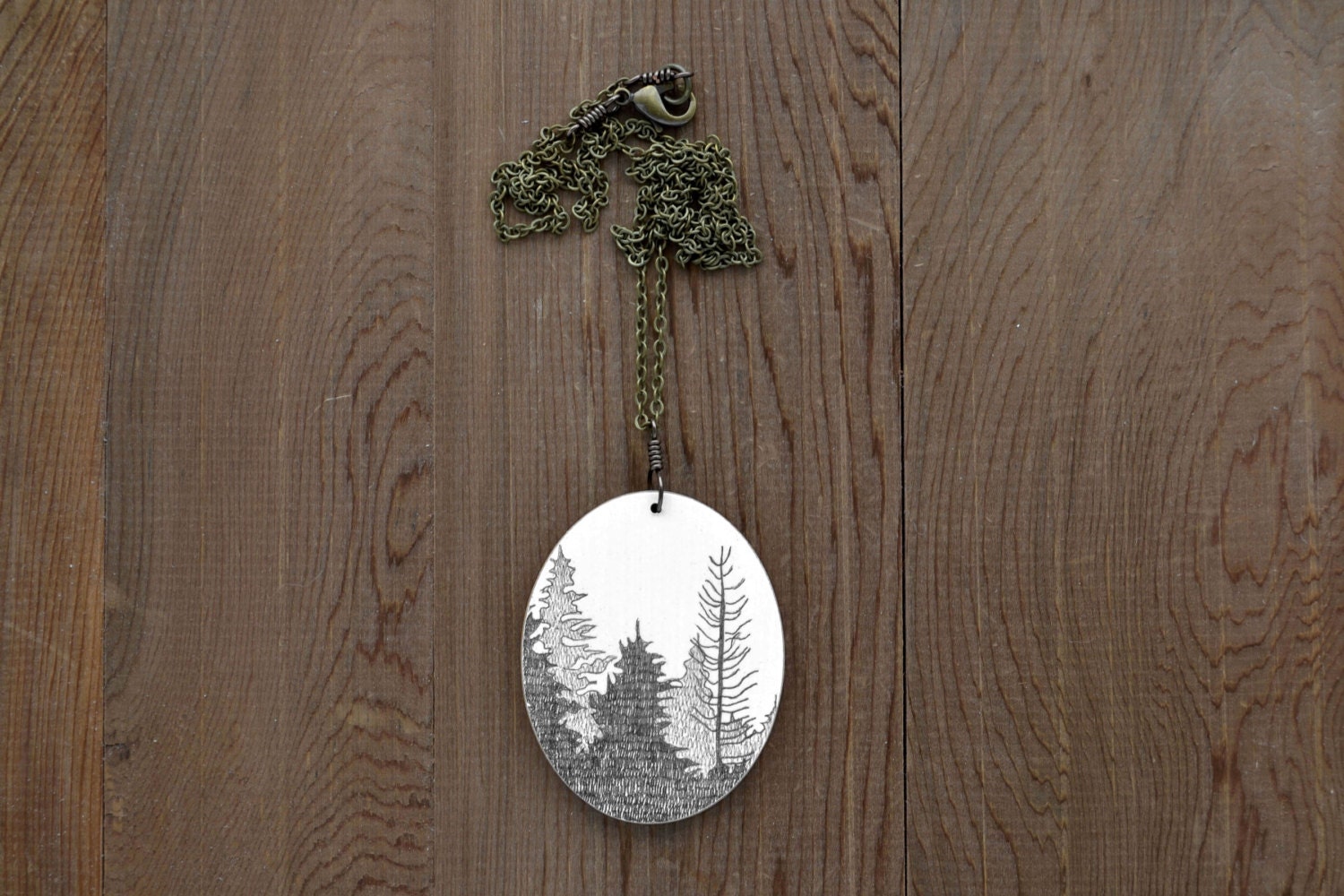 Timber Necklace in Graphite - Hand Painted Tree Artwork Pendant (Tim-PN-Gra)