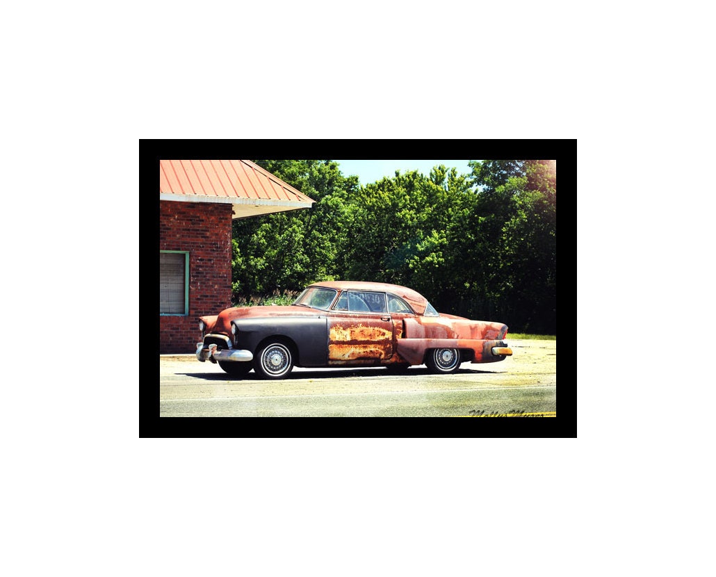 Classic Car Art Photo Print 1955 old Rusty Lincoln 8x12 Man Cave Decor Rust, Green