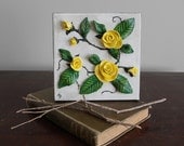 Roses, canvas painting, yellow flower, spring botanical mix media art, 6x6