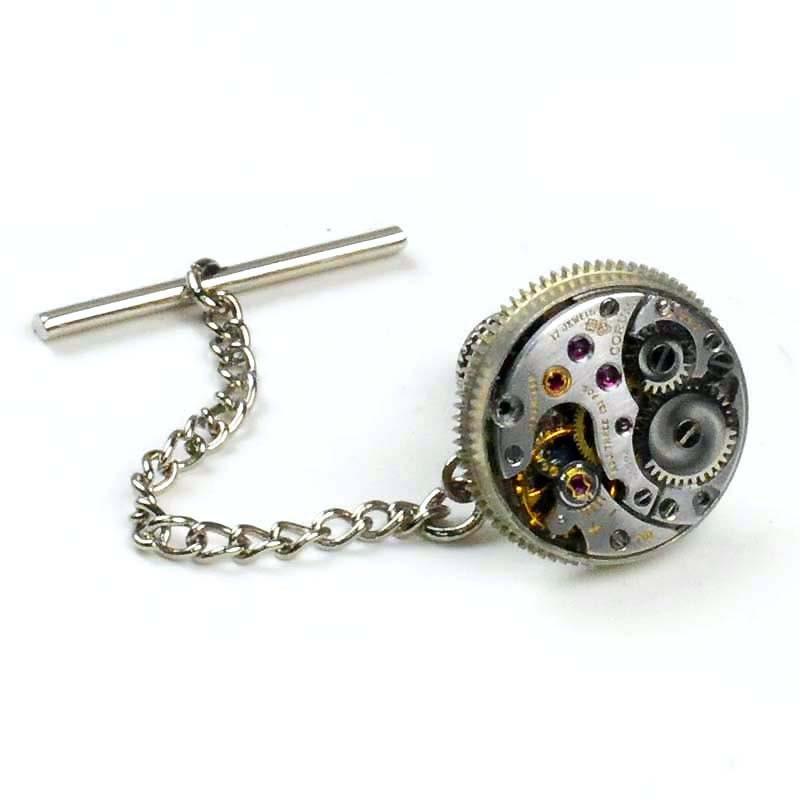 Antique Corum Watch Movement Steampunk Tie Tack Pin Chain Clip