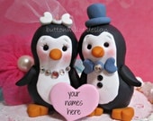 Penguin Wedding Cake Topper Handmade in Polymer Clay