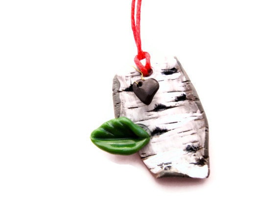 Birch Bark nature lover ornament - hand sculpted - TaraWhiteStudio