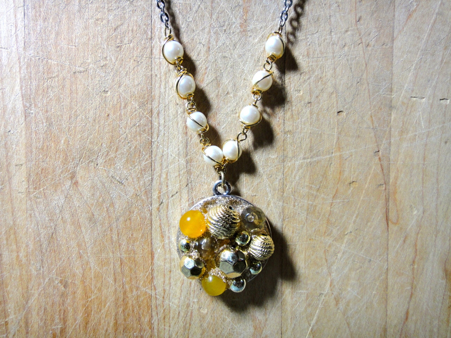 Glitter and beads upcycled vintage jewelry necklace
