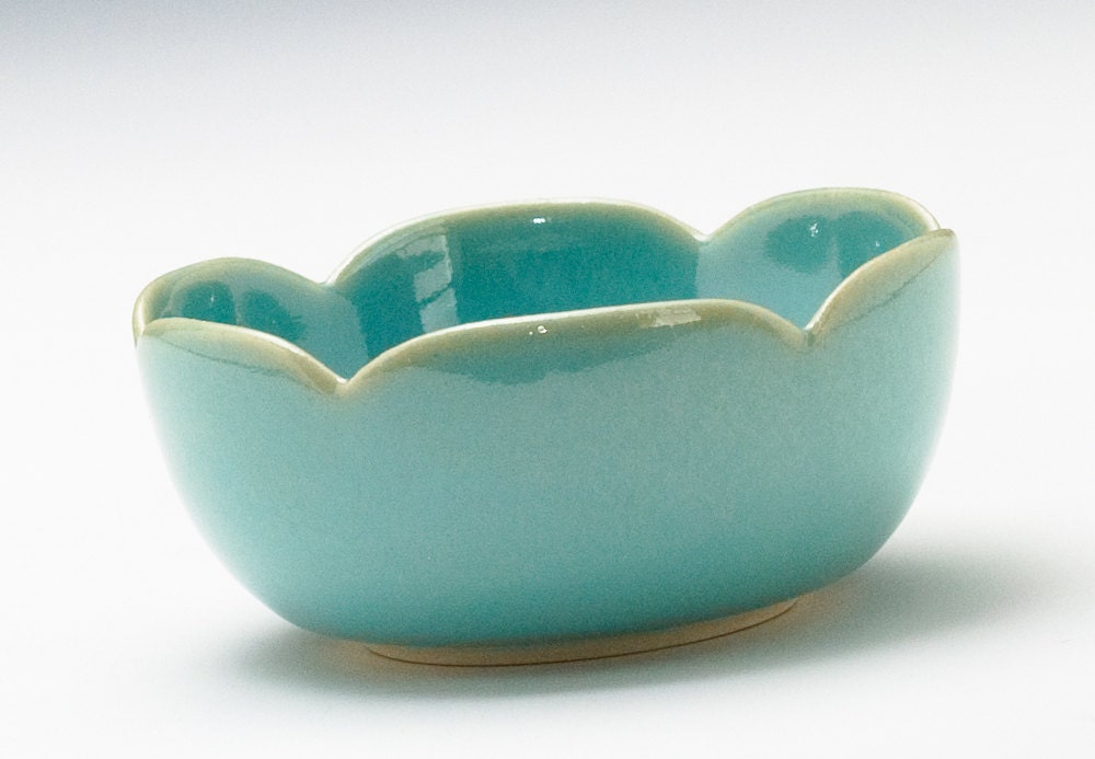 Small Aqua Green Flower Bowl