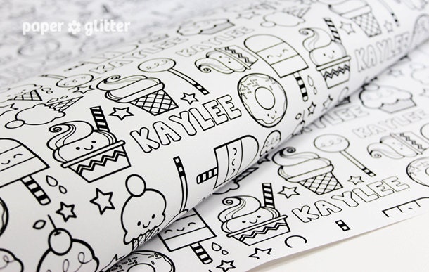 Printable Gift Wrapping Paper or Book Cover PDF Editable Text Ice Cream , cupcakes & other Desserts 24 x 36 inches