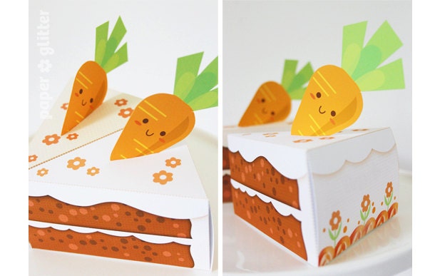 Carrot Paper Cake Slice favor baking party box printables for easter, spring or anytime - Editable Text Printable PDF
