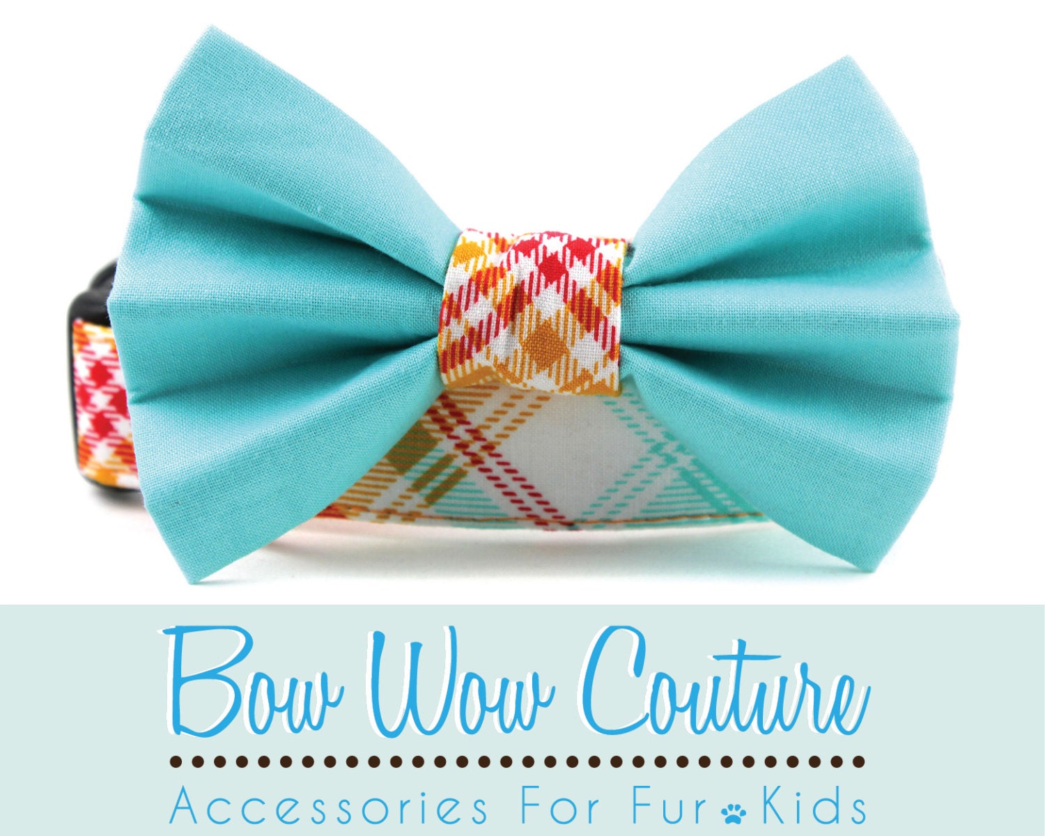 Aqua Poppy Tartan Dog Bow Tie Collar - Tartan in Poppy