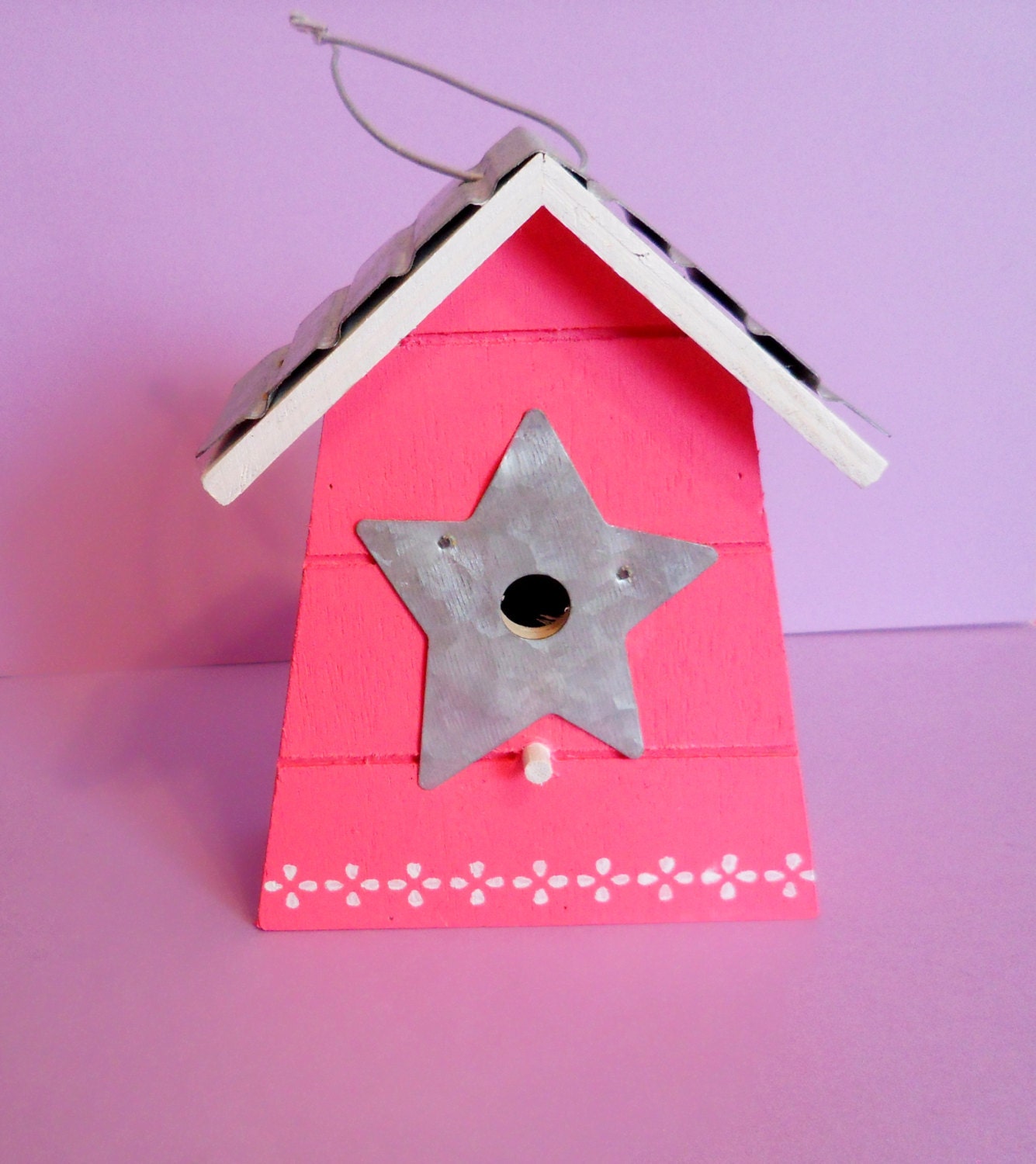 Pink Steel Mini Wooden Birdhouse