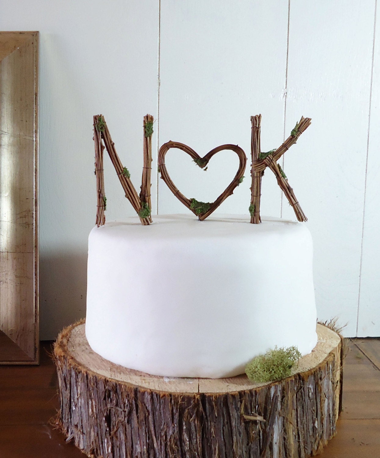 Rustic Wedding Cake Topper - Any Two Vine Letters with Heart