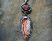 Sterling Silver Necklace with Carnelian and Laguna Lace Agate Cabochons
