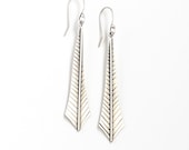 Silver feather earrings, artisan cut, formed, hammered, molded, sanded and soldered sterling silver dangles - "Plume Earrings" - bluehourdesigns