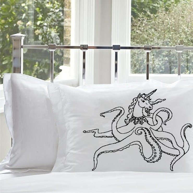 UNIPUS OCTOHORN Unicorn Octopus Nautical PILLOWCASE funny sailor Pillow case ocean sea decor beach kids room coastal bedroom coast gift New