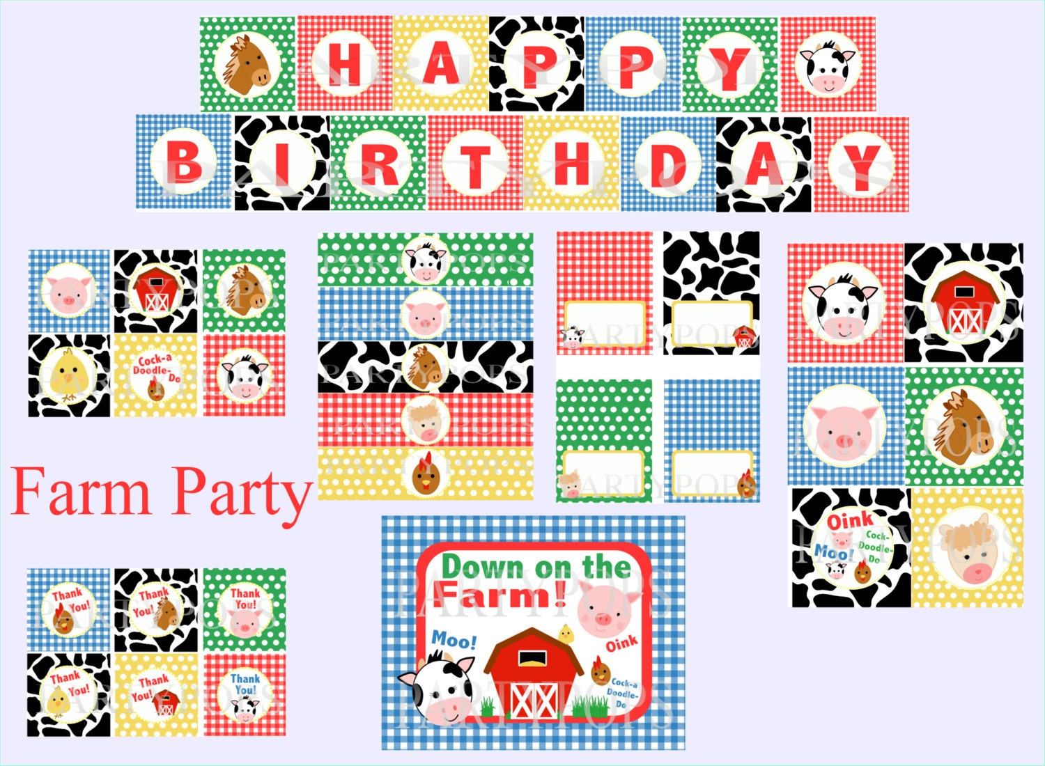 Digital Farm Party Package,  Farm Party Decoration,  Farm Birthday Party,  Barnyard Bash, PDF Printable INSTANT DOWNLOAD