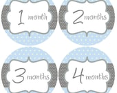 baby month stickers (141polka) blue polka dots boy monthly age stickers baby shower gift milestone