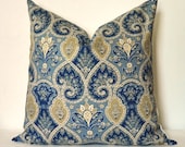 Pillow Cover - Decorative Pillow Cover - Throw Pillow - Paisley - 18x18 inch - Denim Blue - Taupe