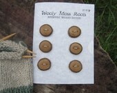 6 Hickory Wood Buttons- Reclaimed Wood Handmade Buttons-Knitting, Sewing and Craft Buttons