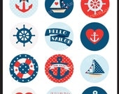Hello Sailor 2 inch Round Printable Circles for stickers, cupcake toppers, cards, stationary, invitations, scrapbooking and all paper crafts