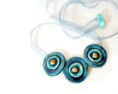 Ceramic Floral Necklace Blue and Orange Flower Jewelry