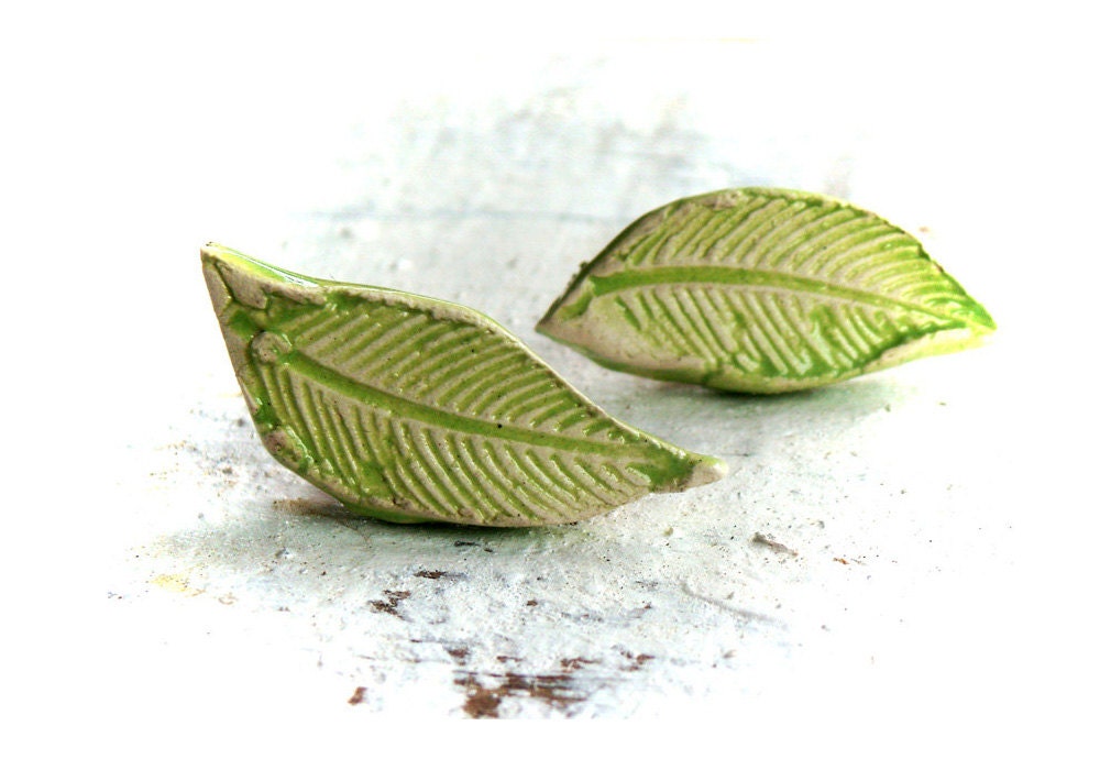 Green Stud Earrings Pastel Botanical green leaves  Posts Jewelry