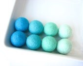 8 felted wool beads / balls (blue / green shades)
