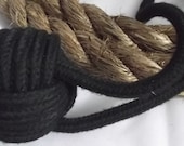 Nautical Decor Set of 2 rope curtain tie backs - drapery holder - pure black cotton - for home, cabin, boat house or cottage