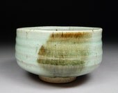Matcha Chawan Tea Bowl glazed with Satin Celadon over Iron Slip with Natural Iron Spots