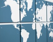 Navy World Map Screenprint Extra Large Statement Piece - Custom Made For Your Space