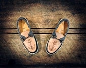 Navy & Faux Denim n' Tan Leather Boat Shoes with etched ANCHORs - MADE TO ORDER