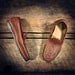Handcrafted Leather Loafers - Reddish Tan Bullhide - Handetched Anchors - CUSTOM Made To Order
