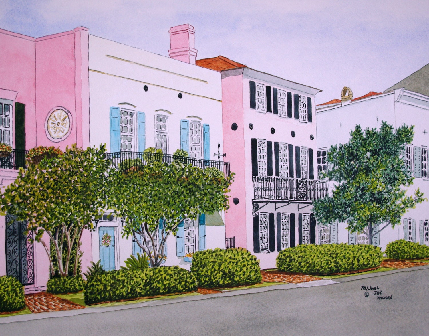 Rainbow Row Charleston SC Print from the Original Watercolor by Michael Joe Moore