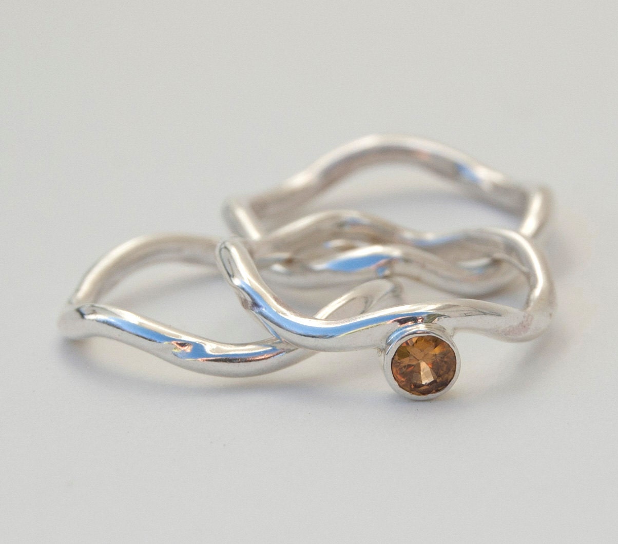 Stacking Wavy Ring with orange Honey Zircon - Spring Bling