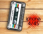 MixTape  / Hard Case For iPhone 4 and iPhone 4S  Classic 80's Cassette Rainbow Mix Tape  Rubber Trim