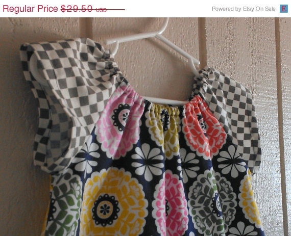 READY TO SHIP // Size 3T / Fun and Fresh Summer Dress / Colorful Kaleidoscope Flowers / Grey Check by P