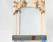 Beach Decor Seashell Frame - Nautical Shell Frame w Beach Sign, 5x7 Ivory Bead Board
