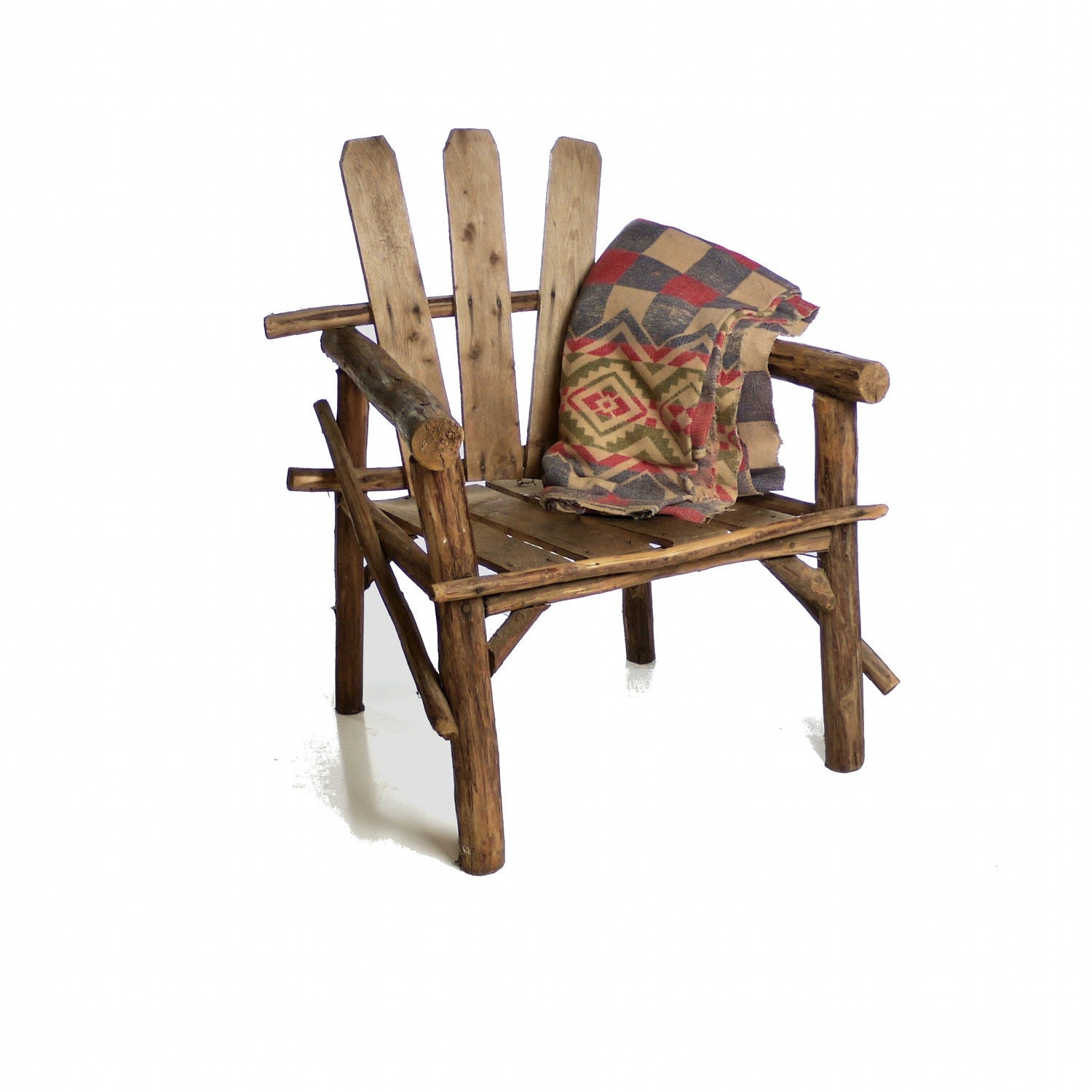 Vintage Adirondack Veranda Chair, Wooden Twig Seat