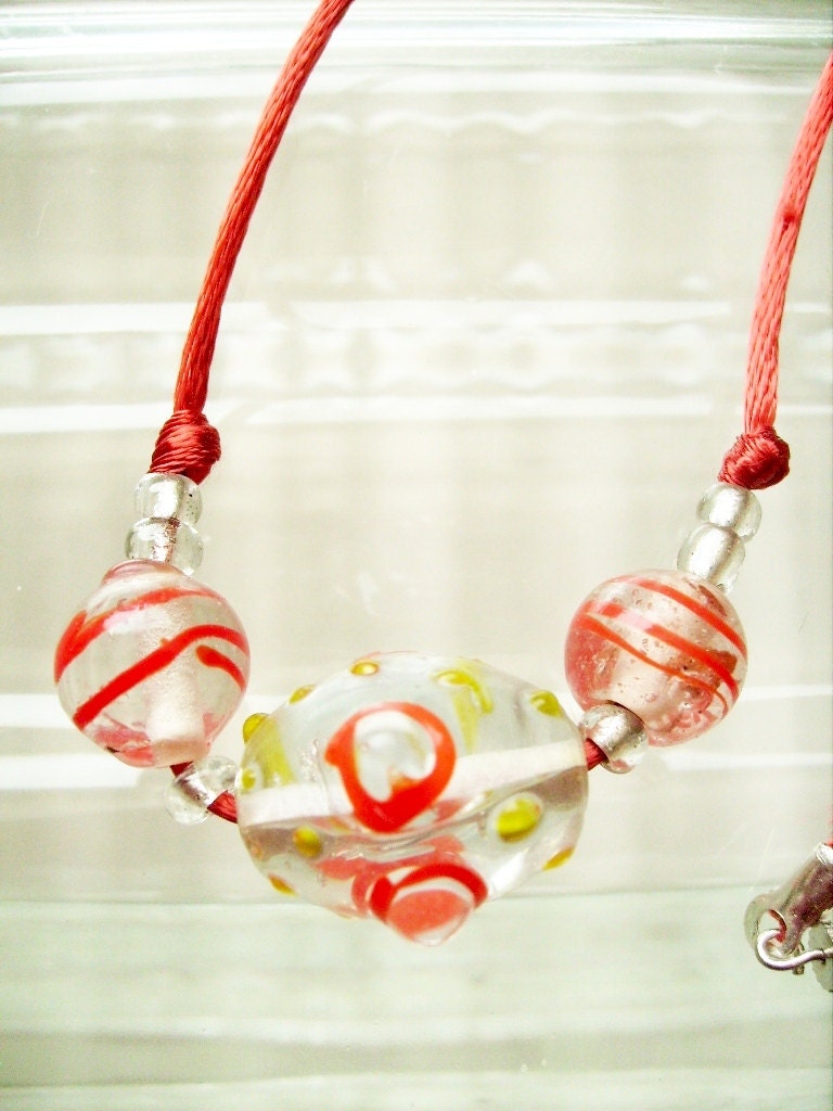 Quirky Bubble Bead Necklace Lampwork Bead Summer Fun Beach Wear Casual